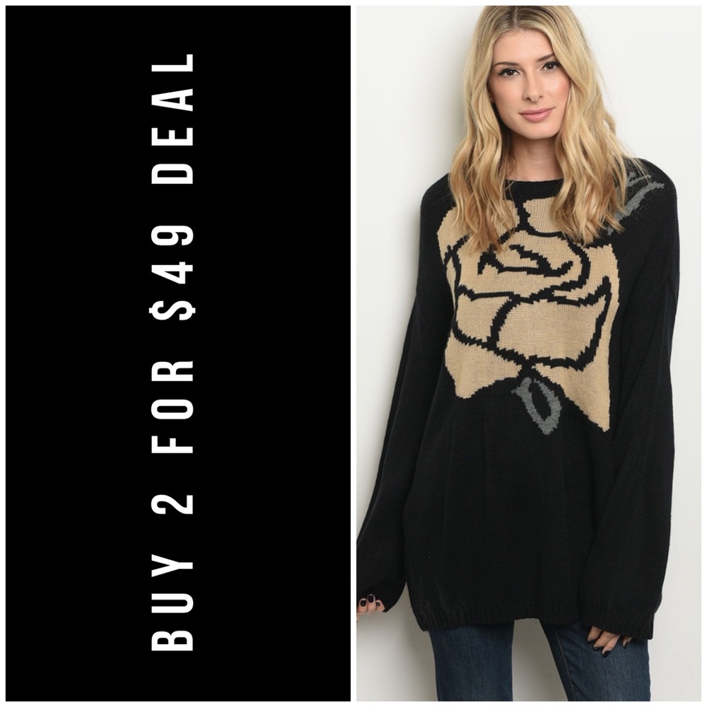 ❄️BLACK CREAM FLOWER SWEATER